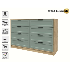 Kомод Тренд КТ-К157 (Дуб золотой ЛДСП/ Мята ЛМДФ) Ш1565 В1020 Г451 Kомод Тренд КТ-К157 (Дуб золотой ЛДСП/ Мята ЛМДФ) Ш1565 В1020 Г451